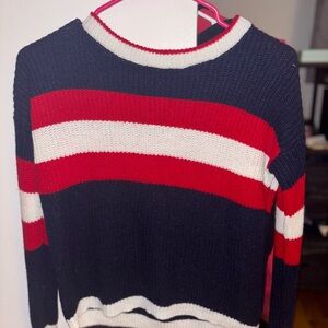 Navy and Red Striped Women's Sweater
